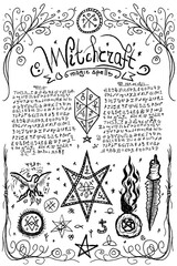 Witchcraft Old Book Page with Magic Spells in Transparent backgrounds 