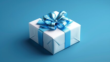 Obraz premium Luxurious white gift box with a blue satin ribbon for special occasions