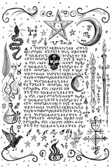 Witchcraft Old Book Page with Magic Spells in Transparent backgrounds 