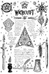 Witchcraft Old Book Page with Magic Spells in Transparent backgrounds 
