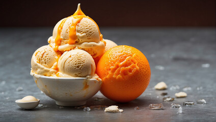 Orange Ice cream with cone and cup  - obrazy, fototapety, plakaty
