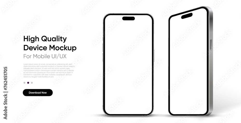 Poster 3D realistic high quality smartphone mockup with isolated background. Smart phone mockup collection. Device front view. 3D mobile phone with shadow on white background.