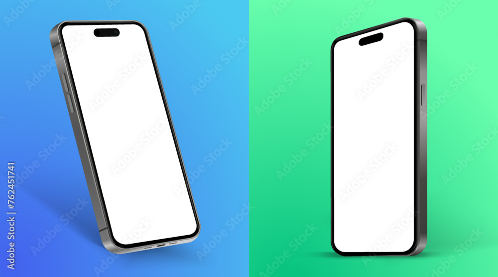 Aufkleber 3D realistic high quality smartphone mockup with isolated background. Smart phone mockup collection. Device front view. 3D mobile phone with shadow on white background.