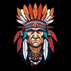 Indian head mascot, transparent background.