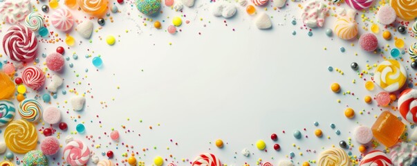 A Large Group of Candies and Lollipops on a White Background