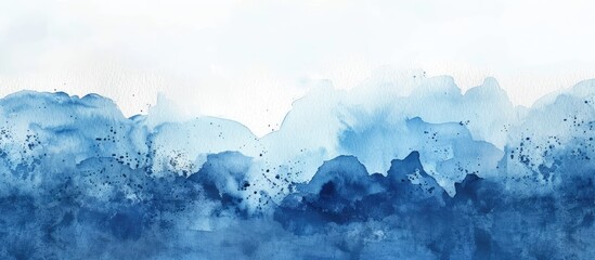 A stunning watercolor painting showcasing an electric blue wave against a white background, evoking the beauty of a natural landscape with cumulus clouds and a windy sky - obrazy, fototapety, plakaty
