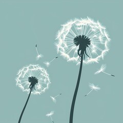 Silhouetted dandelion seeds floating in the breeze, forming an airy and delicate flat illustration style logo.