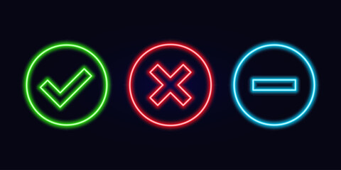 Vector check icon, neon sign. Check failure icon, neon sign. Vector icon verification confirmation © Osipov Art