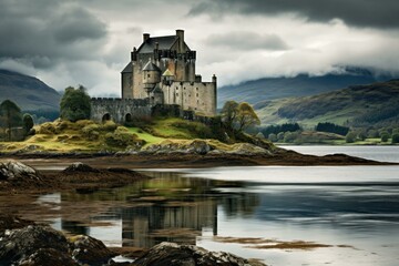 Fototapeta premium Majestic Scot scottish castle. Fortress travel. Generate Ai