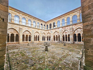 Cloister of the monastery of Santa Maria la Real in Aguilar de Campoo, province of Palencia - 762453545