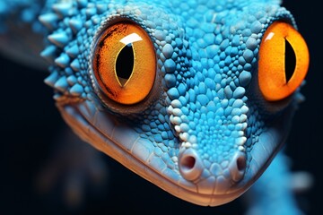 a close up of a blue lizard's face