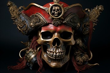 Intricate Skull pirate 3d. Human scary bone. Generate Ai - 762454947