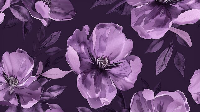 The background of the sketch is seamless and has a purple flower print