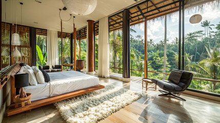 Schlafzimmer in einer Villa auf Bali - obrazy, fototapety, plakaty