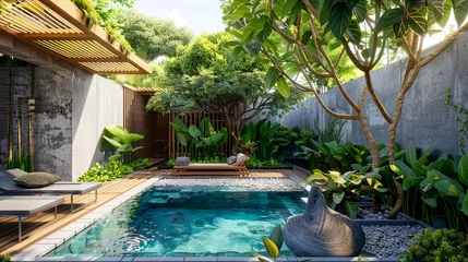 Keuken spatwand met foto Villa mit Pool auf Bali © shokokoart