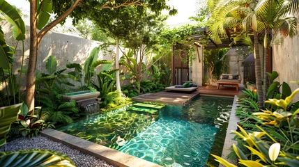 Zelfklevend Fotobehang Villa mit Pool auf Bali © shokokoart