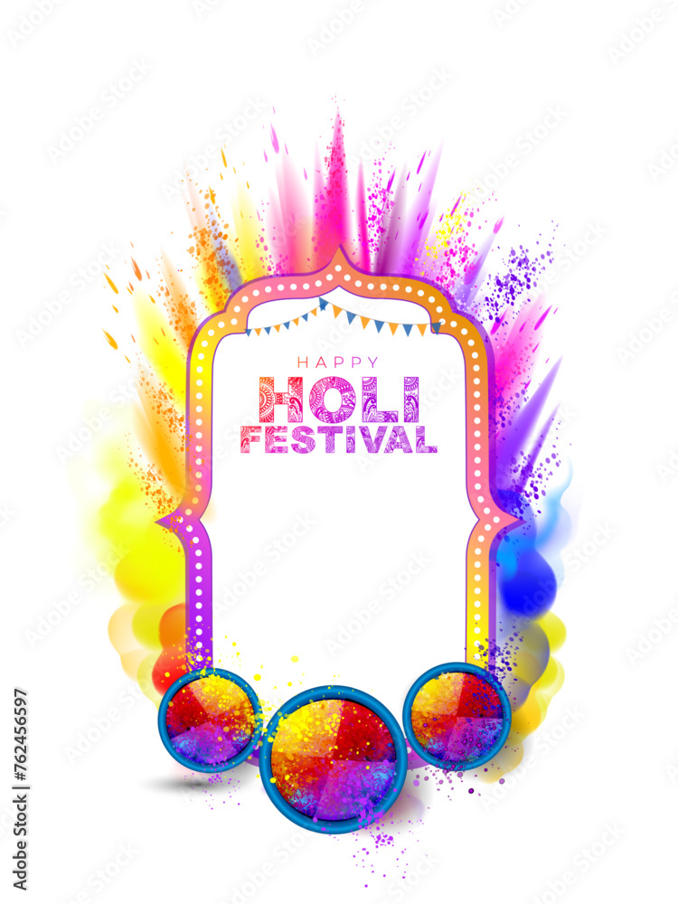 Sticker indian colorful holi festival celebration background, vector template illustration.