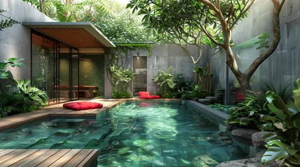 Schilderijen op glas Villa mit Pool auf Bali © shokokoart