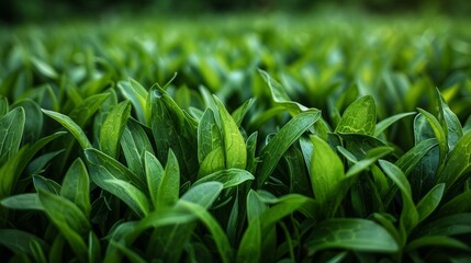 Fototapeta premium Lush Green Leaves in Blurry Field