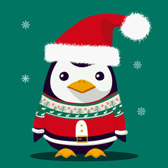 Cute Penguin wearing a tacky Christmas sweater.