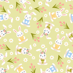 cute bunny seamless pattern and camomile