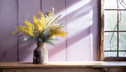 ミモザの花を玄関に飾る　美しい空間 - obrazy, fototapety, plakaty