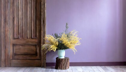 ミモザの花を玄関に飾る　美しい空間 - obrazy, fototapety, plakaty