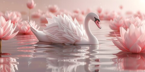 Graceful Swan Gliding Across a Tranquil Pastel Pond