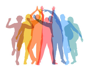 Bunte Silhouetten von aktiven Senioren als Fitness Konzept