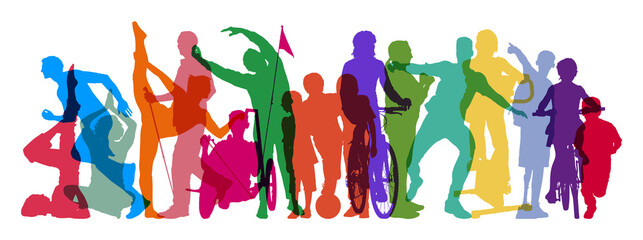 Panorama aus bunten Silhouetten von aktiven Menschen beim Sport © Robert Kneschke
