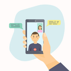 Woman and man on video call, video call illustration 