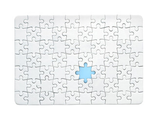 background of white puzzle with missing piece, transparent background