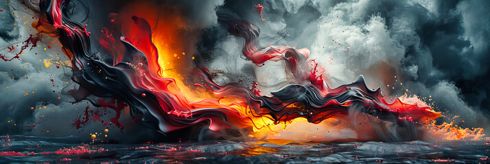 Explosive Fire and Smoke Abstract, Danger and Destruction Concept, Artistic Background with Bright Colors