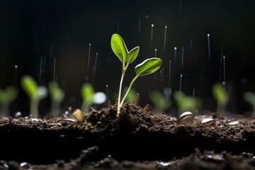 Tiny Seedling sprouting pot. Seedling botany. Generate Ai - obrazy, fototapety, plakaty