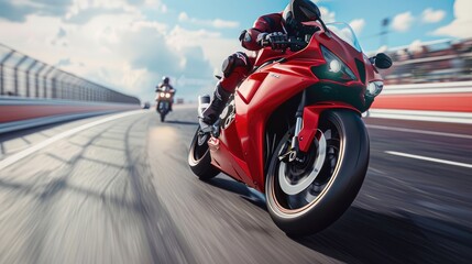 High-Speed Sport Motorcycles Racing on Track, Sport motorcycles in motion, racing at high speeds on...
