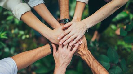 diverse coworker holding hand sign of teamwork together bonding friendship support cooperation - Powered by Adobe