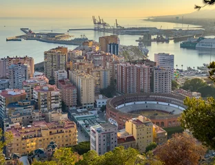 Foto op Canvas An aerial view of Malaga and bull fighting arena © Artur