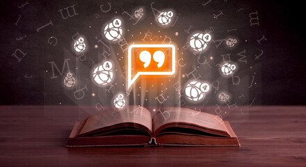 Open book with social networking icons above - 762459730