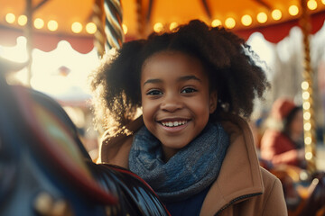 AI generated picture image of positive cheerful child enjoying carefree time in an amusement park