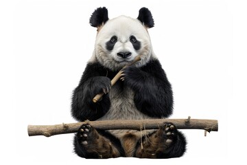 Cute panda eats leaves