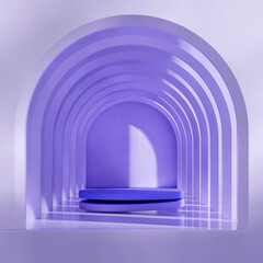3d render template mockup purple podium in square in an arch hallway
