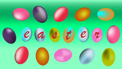 fancy easter egg set isolated on green background vector illustration