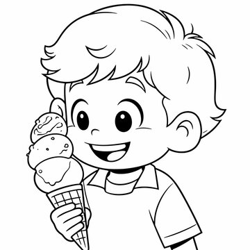 A child savoring an ice cream cone. Perfect for a children's coloring book.
