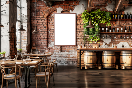 Vertical frame mockup in wine restaurant