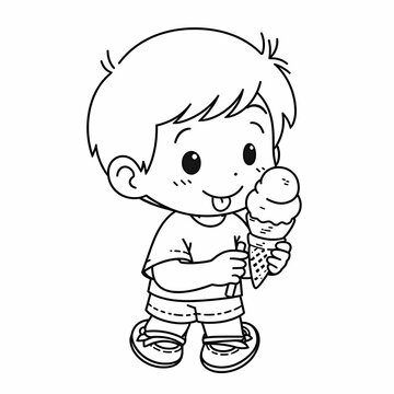 Child enjoying a delicious ice cream treat. A delightful coloring page for children.