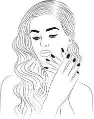 girl with beautiful nails hands hair lineart