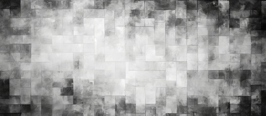 A blackandwhite monochrome photography of a cityscape with a grid pattern on a grey background, creating a symmetrical landscape with grass squares