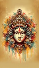 Grunge illustration of the goddess durga portrait for chaitra navratri with place for text.
