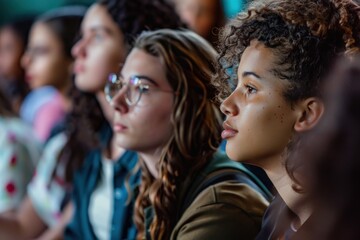 Obraz premium group of young women watching a lecture in class