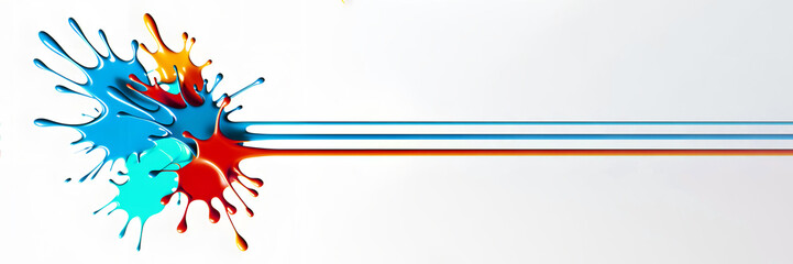 Splashes of multi-colored paint flying in different directions. Long lines for signature. Banner on a white background with space for text